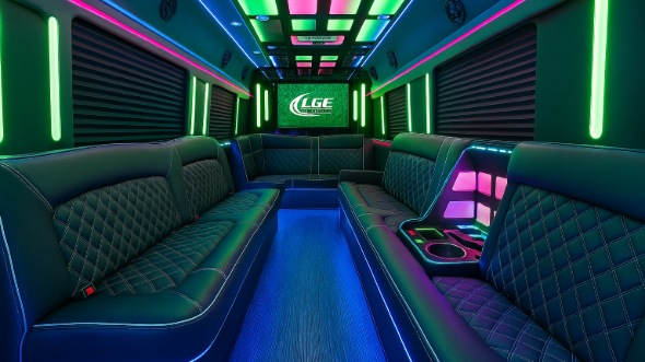 Interior of Brownsville Party Bus Company's 30 Passenger Party Bus in Brownsville