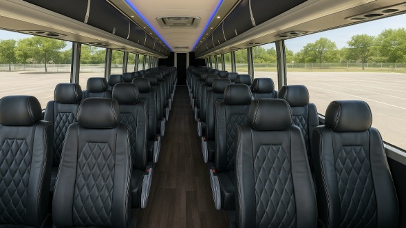 Interior of Texas Party Bus Company's 45 Passenger Charter Bus in Texas