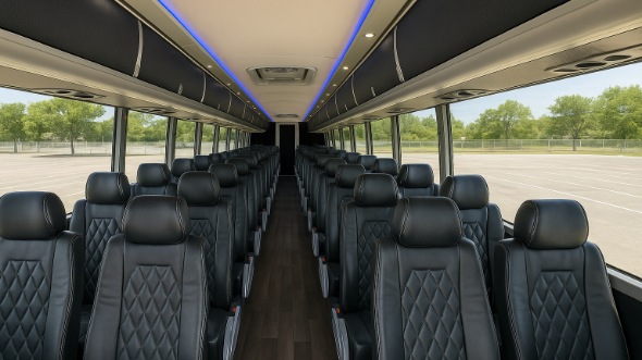 Interior of Texas Party Bus Company's 47 Passenger Charter Bus in Texas