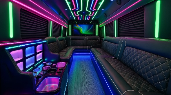 Interior of Austin Party Bus Company's 50 Passenger Party Bus in Austin